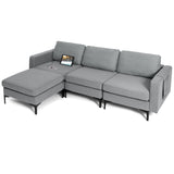 Modular L-Shaped Sectional Sofa with Reversible Chaise and 2 USB Ports