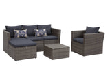 Brisk 6 Piece All Weather Wicker Sofa Seating Group with Cushions, Ottoman with Storage and Coffee Table - Navy
