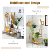 Bamboo Clothes Hanging Rack with 2-Tier Storage Shelf for Entryway Bedroom