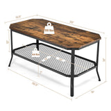 2-Tier Industrial Coffee Table with Open Mesh Storage Shelf for Living Room