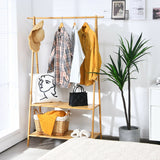 Bamboo Clothes Hanging Rack with 2-Tier Storage Shelf for Entryway Bedroom