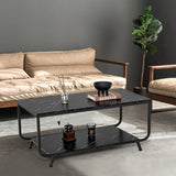 2-Tier Modern Marble Coffee Table with Storage Shelf for Living Room