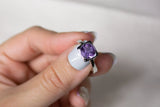 Natural Amethyst Ring, Sterling Silver Ring- Oval Engagement Ring- Promise Ring-Anniversary Birthday Gift For Her