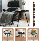 Modern round End Table with Wooden Tray Top for Living Room Bedroom