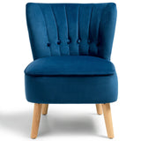 Modern Armless Velvet Accent Chair with Button Tufted and Wood Legs