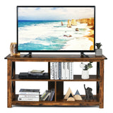 3 Tier Wood TV Stand for 55-Inch with Open Shelves and X-Shaped Frame