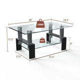 Rectangle Glass Coffee Table with Metal Legs for Living Room
