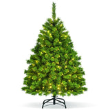 4.5 Feet Pre-Lit Hinged Christmas Tree Green Flocked with 392 Tips and 150 LED Lights