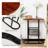 2-Tier Industrial Oval Side Table with Mesh Shelf