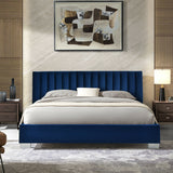 Queen Size Tufted Platform Bed Frame with Vertical Channel Upholstered Headboard