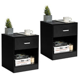 Set of 2 Modern Wooden Nightstands with Storage Drawer and Open Cabinet