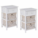 2 Pieces 3 Tiers Wood Nightstand Set with 1 Drawer and 2 Basket