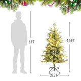 4.5FT Pre-lit Artificial Christmas Tree with 100 Clear Lights; Includes Pre-Strung White Lights & Stand