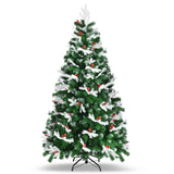 6/7 Feet Unlit Snowy Christmas Tree with Mixed Tips and Red Berries