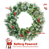 24-Inch Pre-Lit Flocked Christmas Spruce Wreath with LED Lights