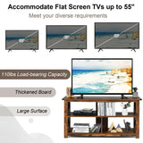 3 Tier Wood TV Stand for 55-Inch with Open Shelves and X-Shaped Frame