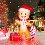8FT Christmas Inflatable Decorations Gingerbread Man with Santa Hat; Holliday; LED Lights Blow Up Yard Decor; 8 Feet High; Brown