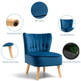 Modern Armless Velvet Accent Chair with Button Tufted and Wood Legs