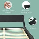 Queen Faux Leather Upholstered Platform Bed Frame Adjustable Headboard