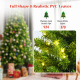 6.5 Feet Pre-Lit Hinged Christmas Tree Green Flocked with 924 Tips and 370 LED Lights