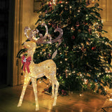 Christmas Reindeer with Red Bow; 3.6FT 150 pcs LED Light Up Reindeer Outdoor Christmas Decorations for Yard Garden