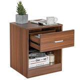 2-Tier Modern Wooden Nightstand with Storage Drawer and Open Cabinet