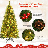 5/6/7 Feet Pre-Lit Artificial Hinged Christmas Tree with LED Lights
